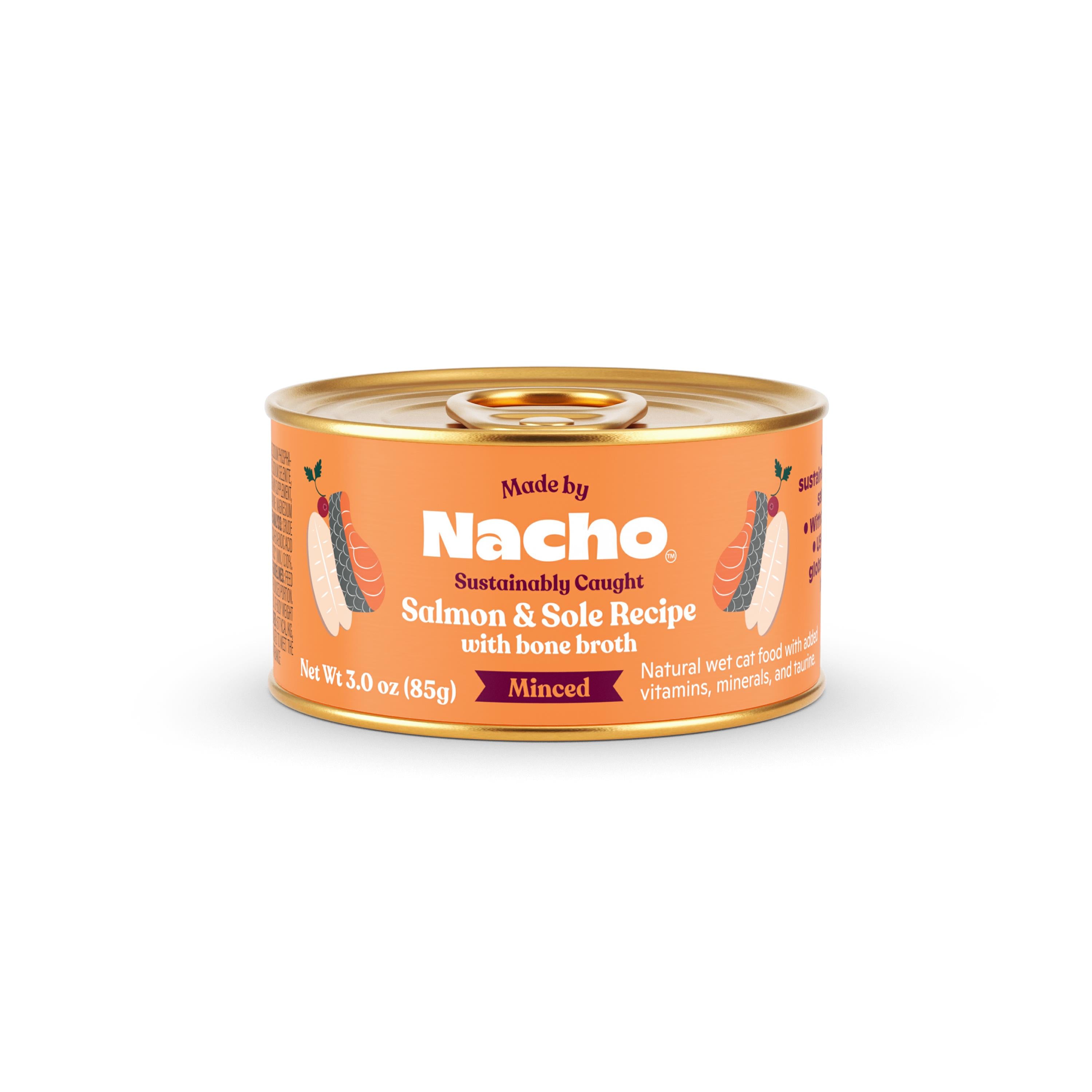 Made by Nacho Salmon and Sole Minced in Bone Broth Canned Cat Food - 3 Oz - Case of 24  