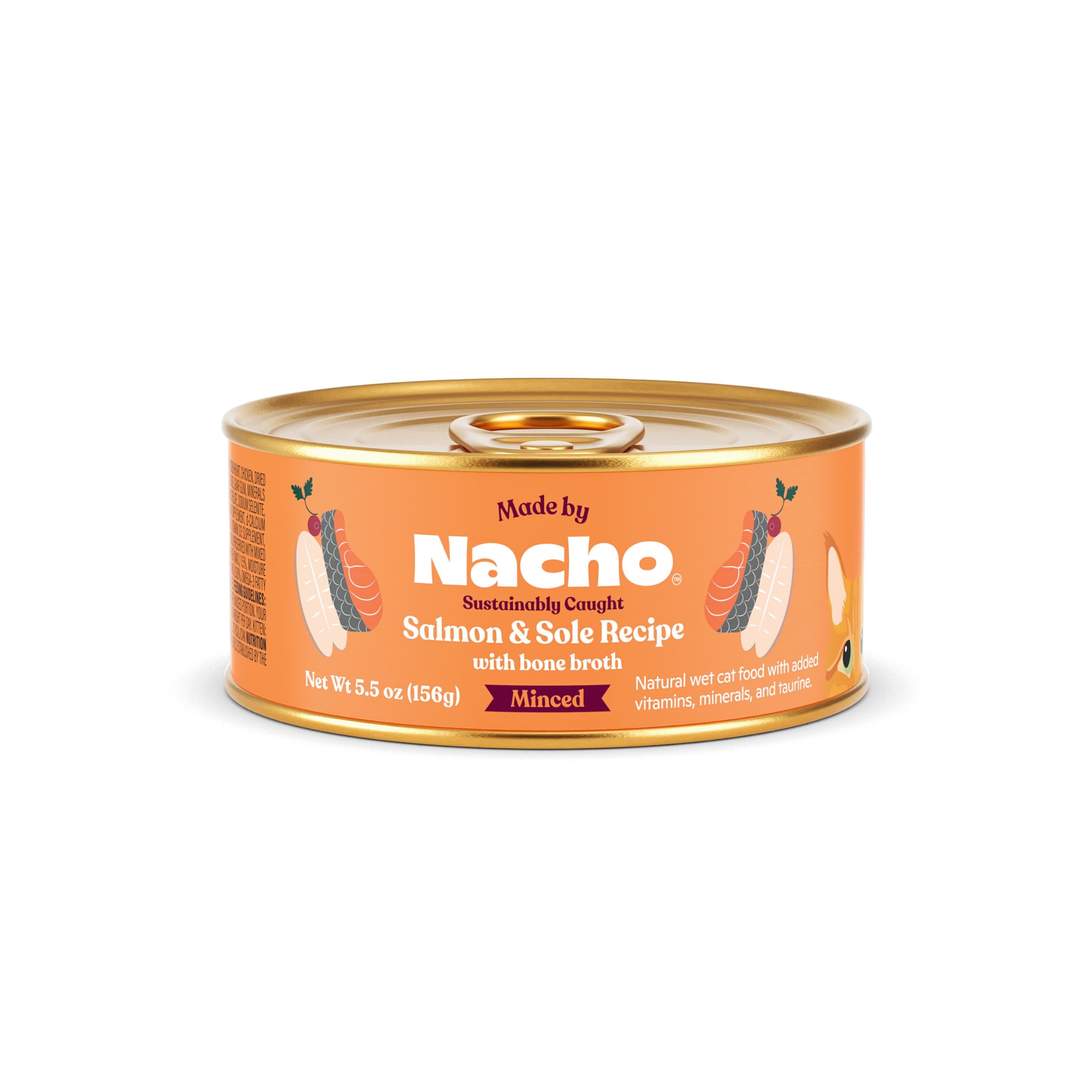 Made by Nacho Salmon and Sole Minced in Bone Broth Canned Cat Food - 5.5 Oz - Case of 24  