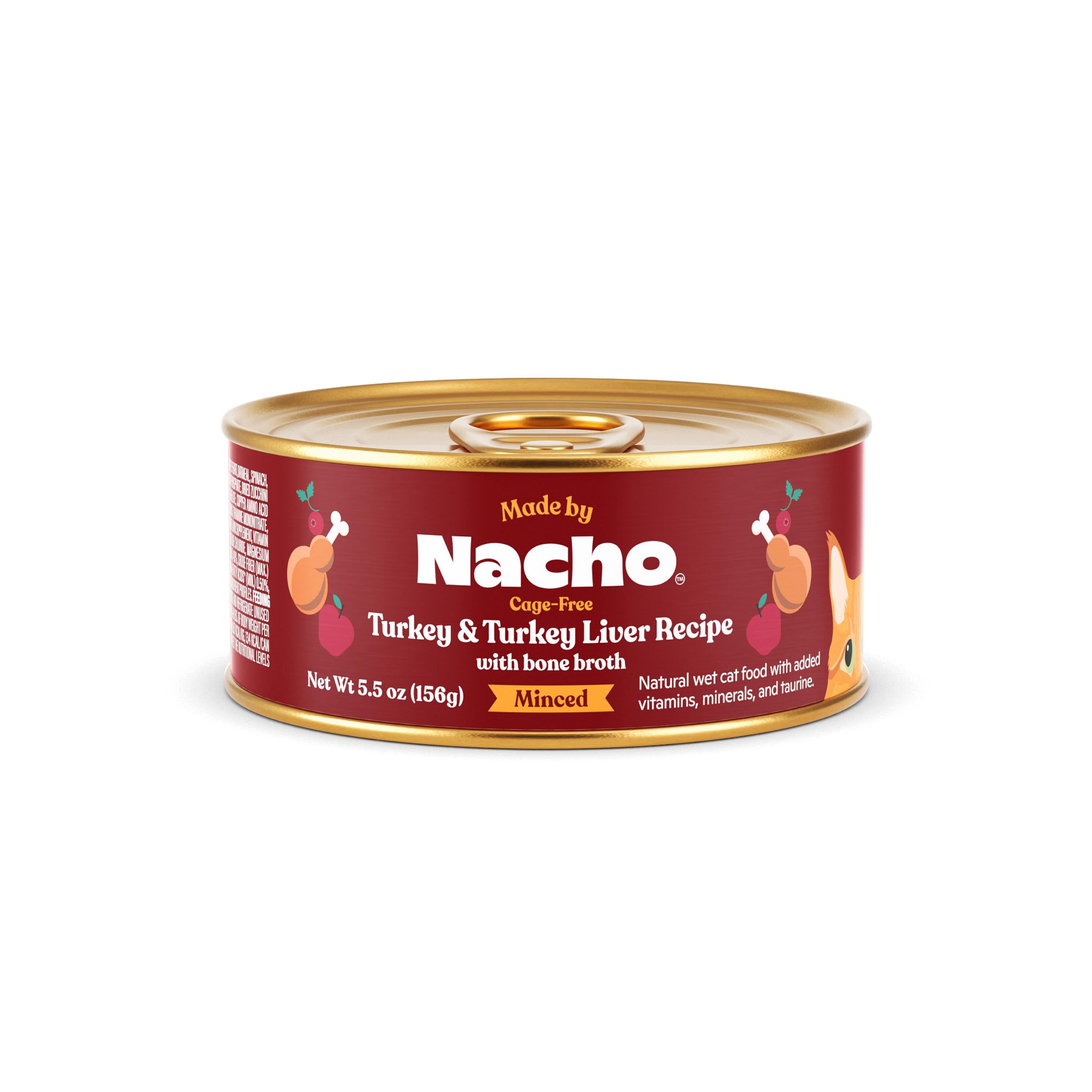 Made by Nacho Turkey and Turkey Liver Minced in Bone Broth Canned Cat Food - 5.5 Oz - Case of 24  