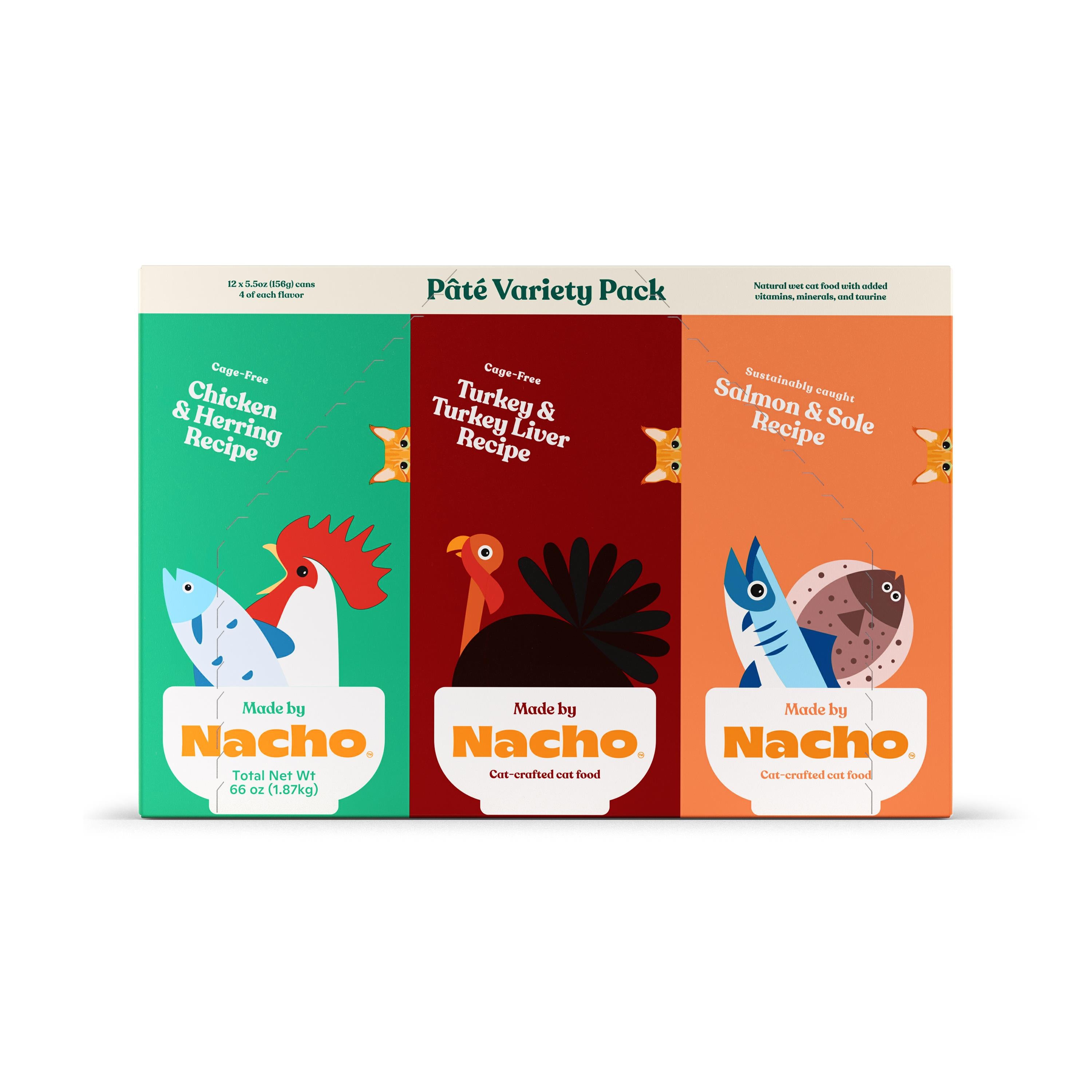 Made by Nacho Pate Chicken Salmon Turkey Herring Canned Cat Food - Variety Pack - 5.5 Oz 12 Count  