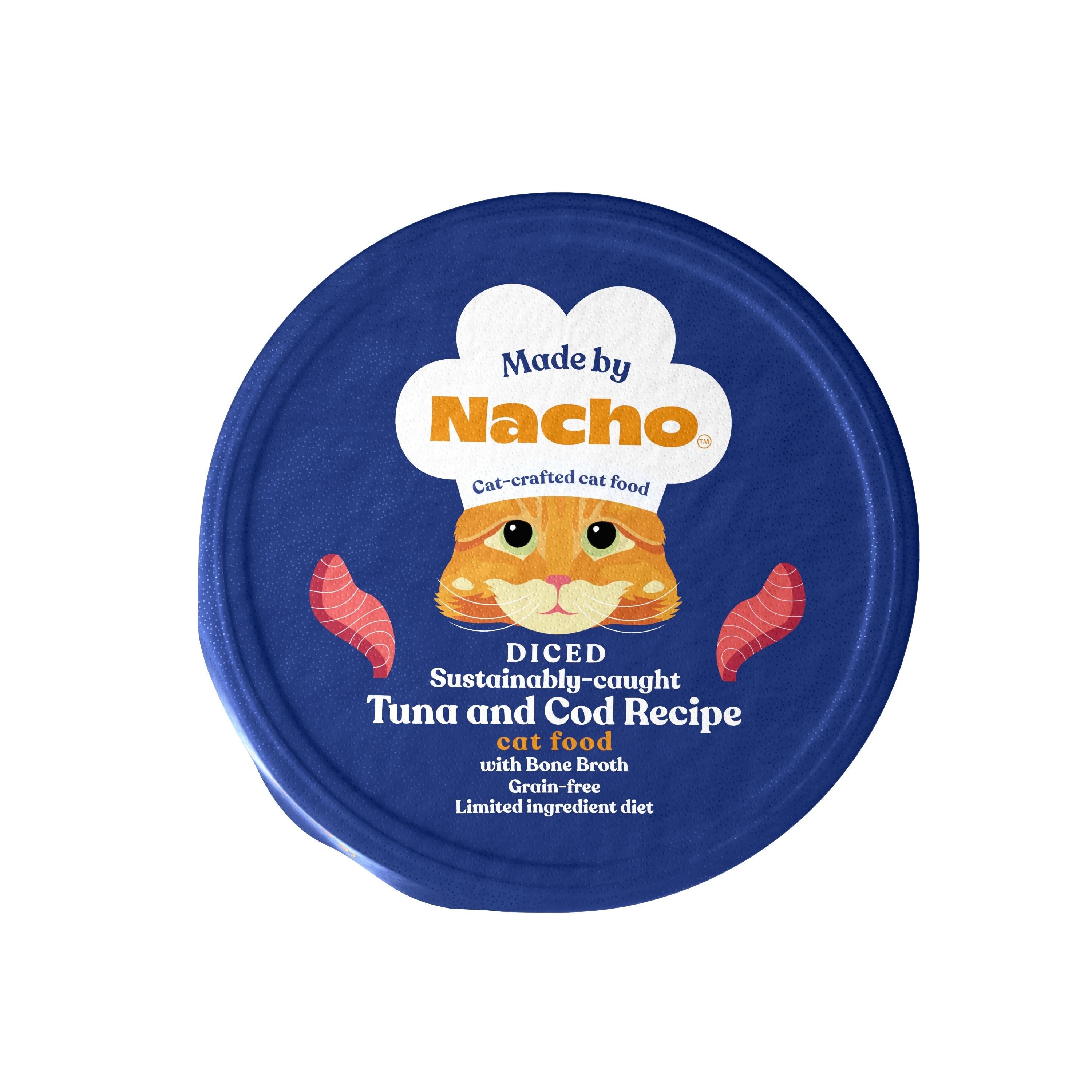 Made by Nacho Grain-Free Limited Ingredient Tuna and Cod in Bone Broth Wet Cat Food Trays - 2.5 Oz - Case of 10  