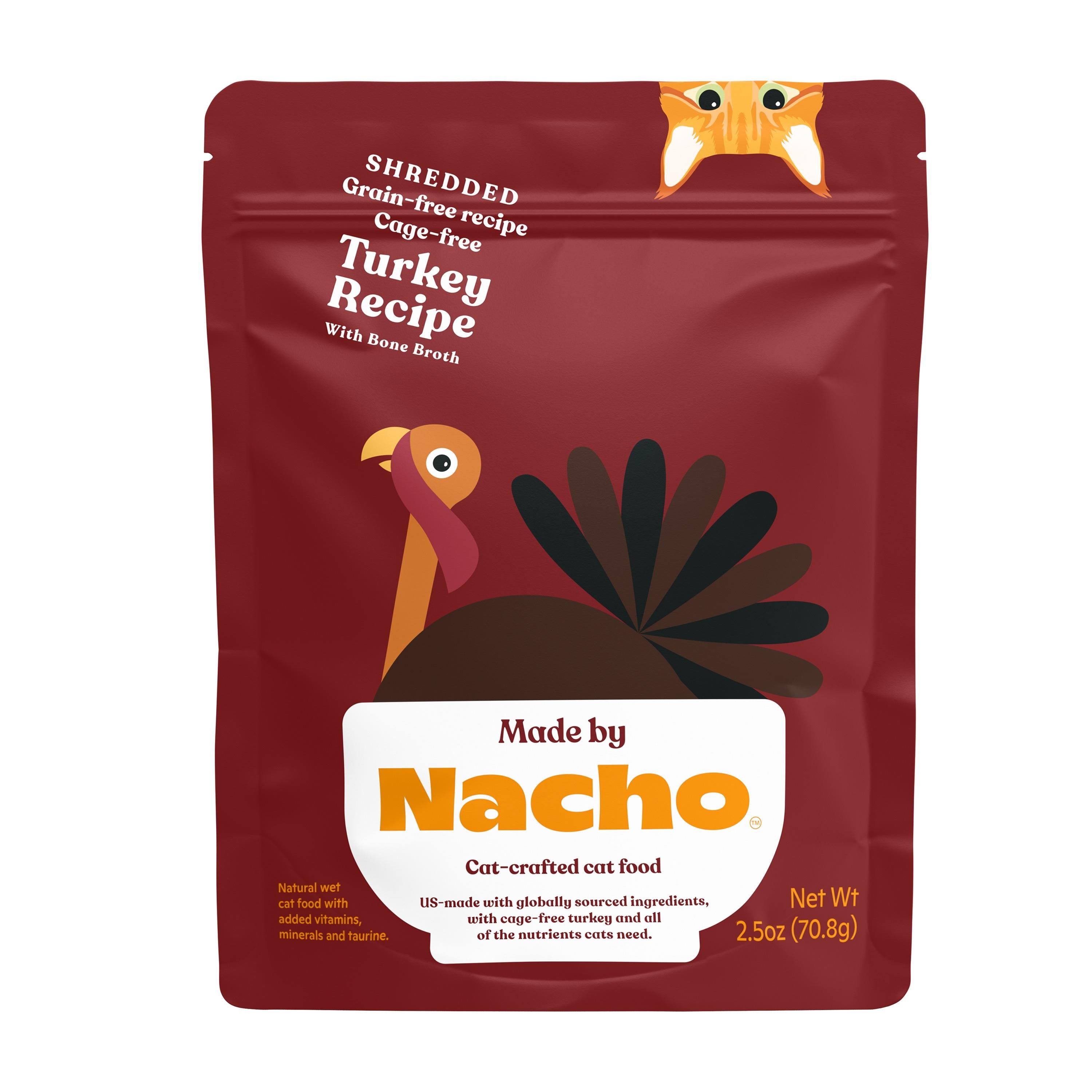 Made by Nacho Grain-Free Turkey Shredded in Bone Broth Wet Cat Food Pouch - 2.5 Oz - Case of 24  