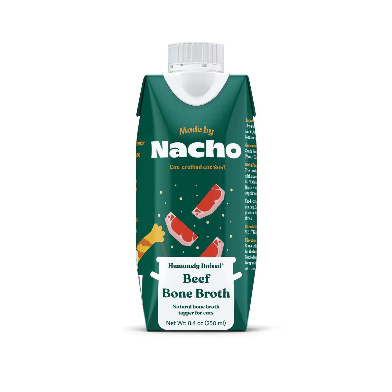 Made by Nacho Raised Beef Bone Broth Cat Food Topper - 8.4 Oz - Case of 12  