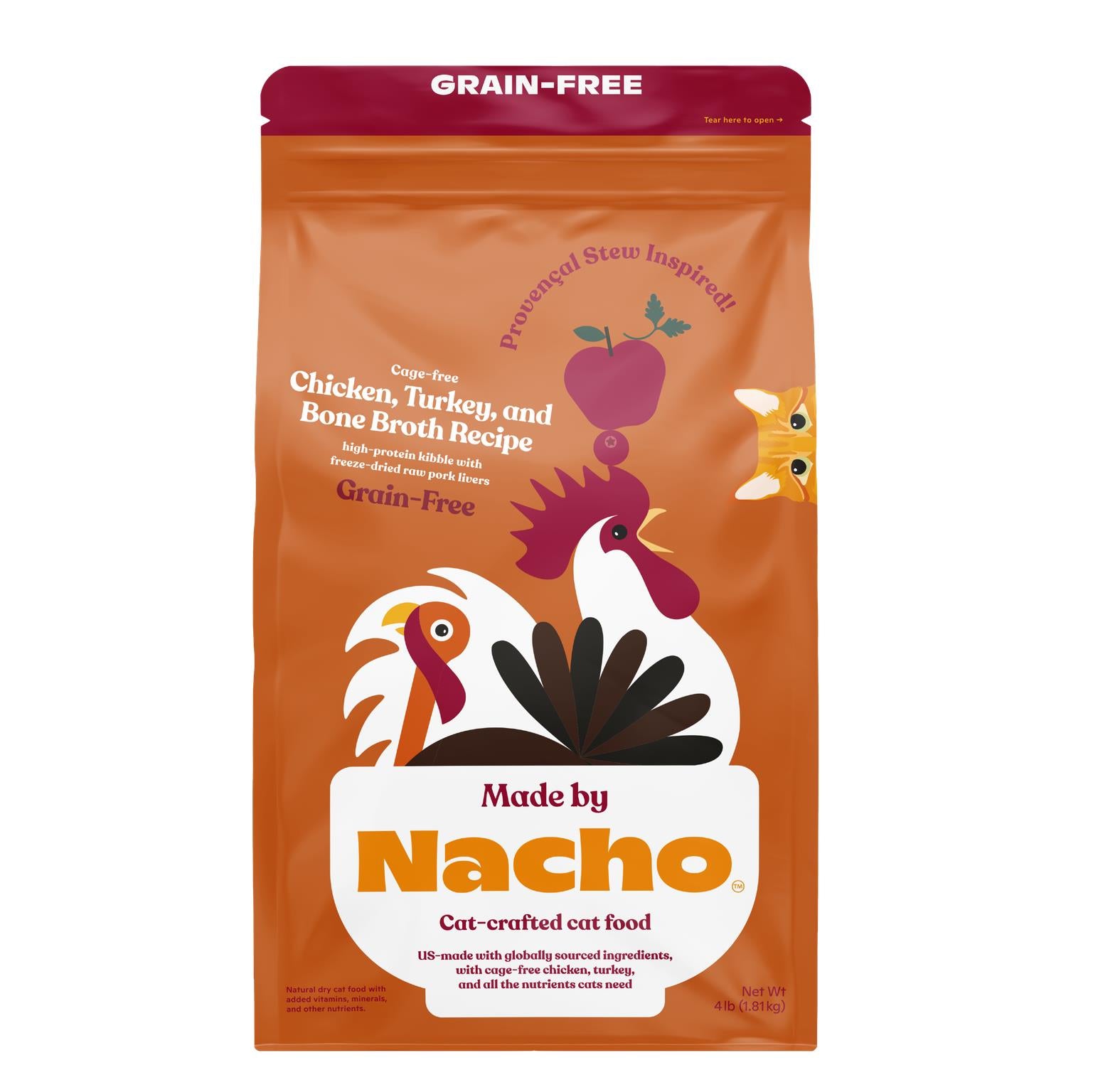 Made by Nacho Grain-Free Chicken and Turkey in Bone Broth Dry Cat Food - 4 Lbs  