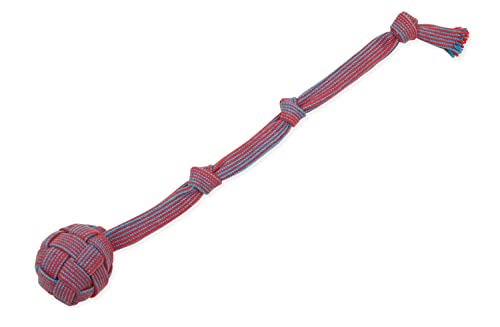 Mammoth Pet Products Extra Floss Webbing Ball and Rope Tug Dog Toy - Medium - 3.25 Inch 