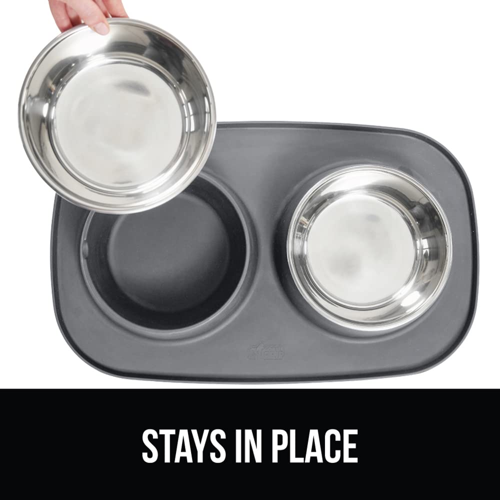 Mclovin's No-Spill Pet Bowl with Magnetic Mat - Gray  