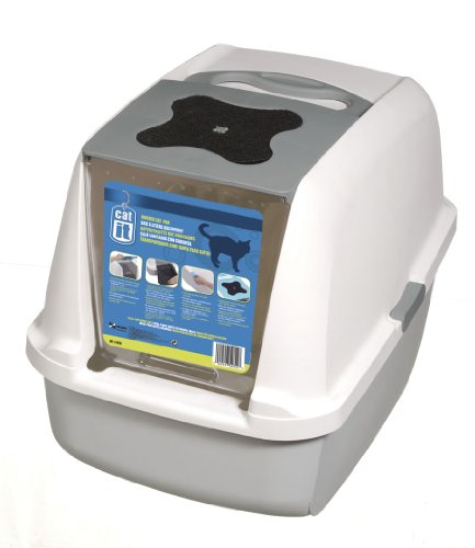 Catit Airsift Large Hooded Cat Litter Pan with Airsift Filter Pad - Gray and White - L:22.3 X W:18.3 X H:15.3 In