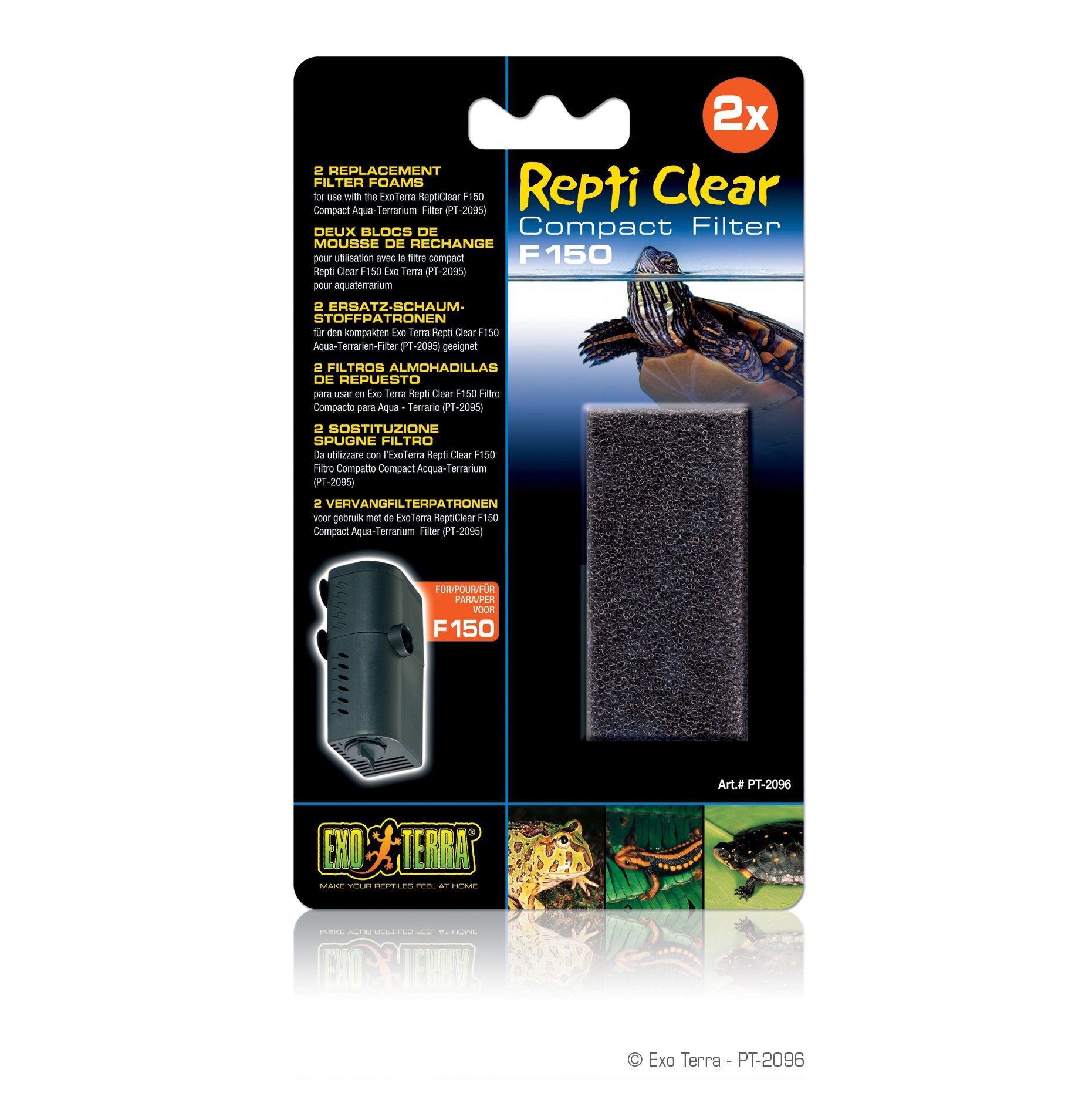 Exo Terra Repti-Clear F150 Internal Terrarium Filter Replacement Foam Block - 2 Pack