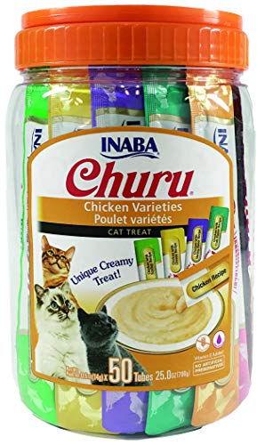 Inaba Churu Purees Grain-Free Lickable and Squeezable Puree Cat Treat Pouches - Assorte...