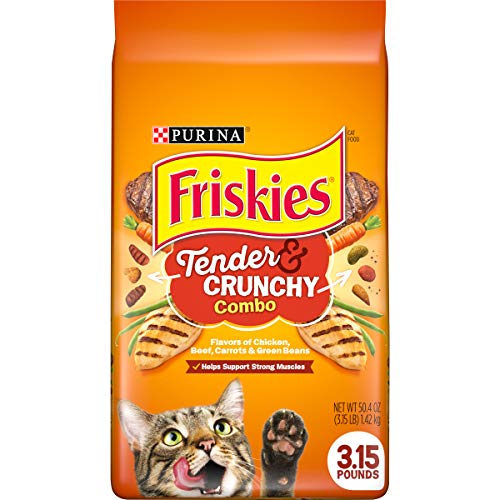 Purina Friskies Tender and Crunchy Chicken Beef Carrots and Beans Dry Cat Food - 3.15 Lbs - Case of 4  