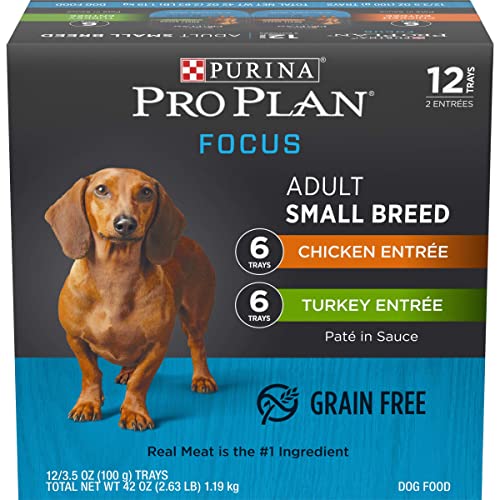 Purina Pro Plan Focus Grain-Free High-Protein Turkey Pate Entrée Small-Breed Adult Wet Dog Food Tray - 3.5 Oz - Case of 12  