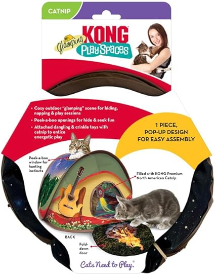 Kong Play Spaces Pop-Up Glamping Tent Cat Hideout with Hanging Cat Toys