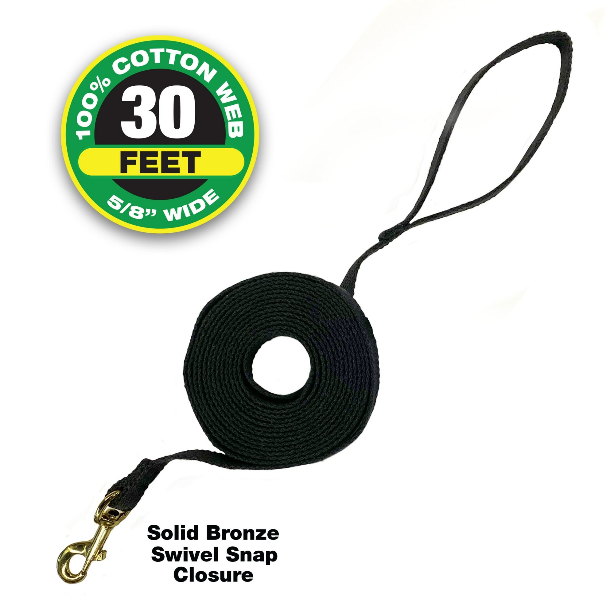 Four Paws Cotton Web Training Dog Lead Leash - Black - 30 Feet