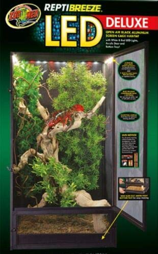 Zoo Med Laboratories ReptiBreeze LED Deluxe Reptile Cage with Open-Air Aluminum Screen - Extra Large - L:24" X W:24" X 48" Inches  