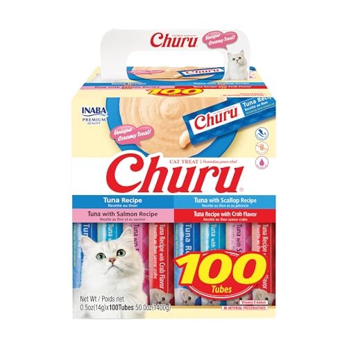Inaba Churu Tuna Lickable and Squeezable Puree Cat Treats - Variety Pack - .5 Oz - Case of 20  