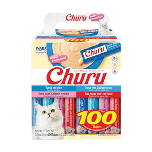 Inaba Churu Tuna and Seafood Lickable and Squeezable Puree Cat Treat Pouches - Variety ...
