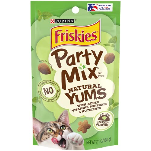 Purina Friskies Party Mix Natural Yums Chicken with Catnip Flavor Crunchy Cat Treats - 2.1 Oz - Case of 10  