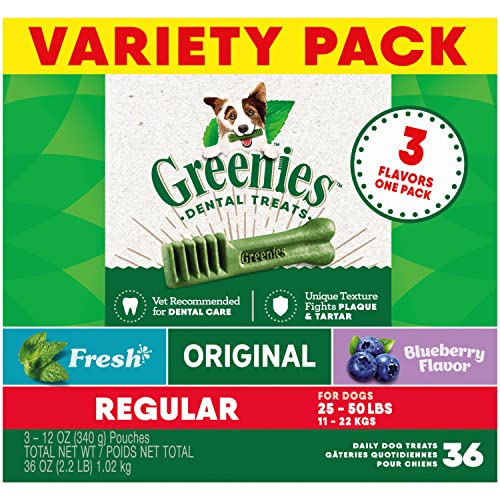 Greenies 3 Flavors Assorted Dental Dog Chews - Variety Pack - Regular - 36 Oz