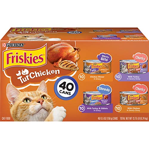 Purina Friskies Turkey and Chicken Meaty Bits Shreds and Chunks in Gravy Canned Cat Food - Variety Pack - 5.5 Oz - 40 Count  