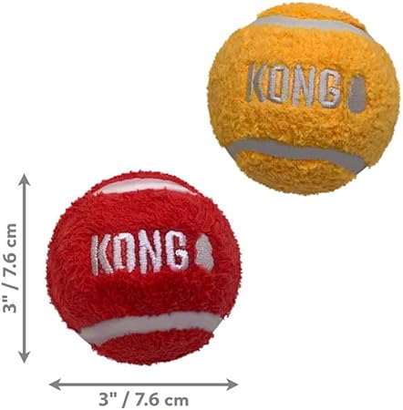 Kong Sport Softies Ball Non-Squeak Sherpa Fleece Covered Tennis Balls Fetch Dog Toys - Large - 3 Inch - 2 Pack