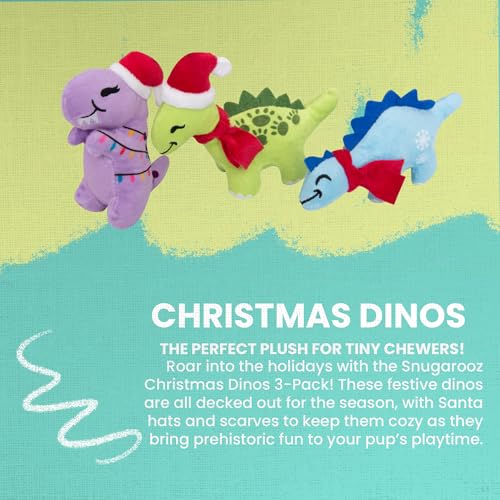 Snugarooz Holiday Christmas Dinos Squeak and Crinkle Plush Dog Toys - 3 Pack