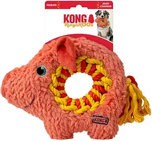 Kong Ringaroos Pig Tough-Knotted Rope and Squeak Dog Toy - Medium