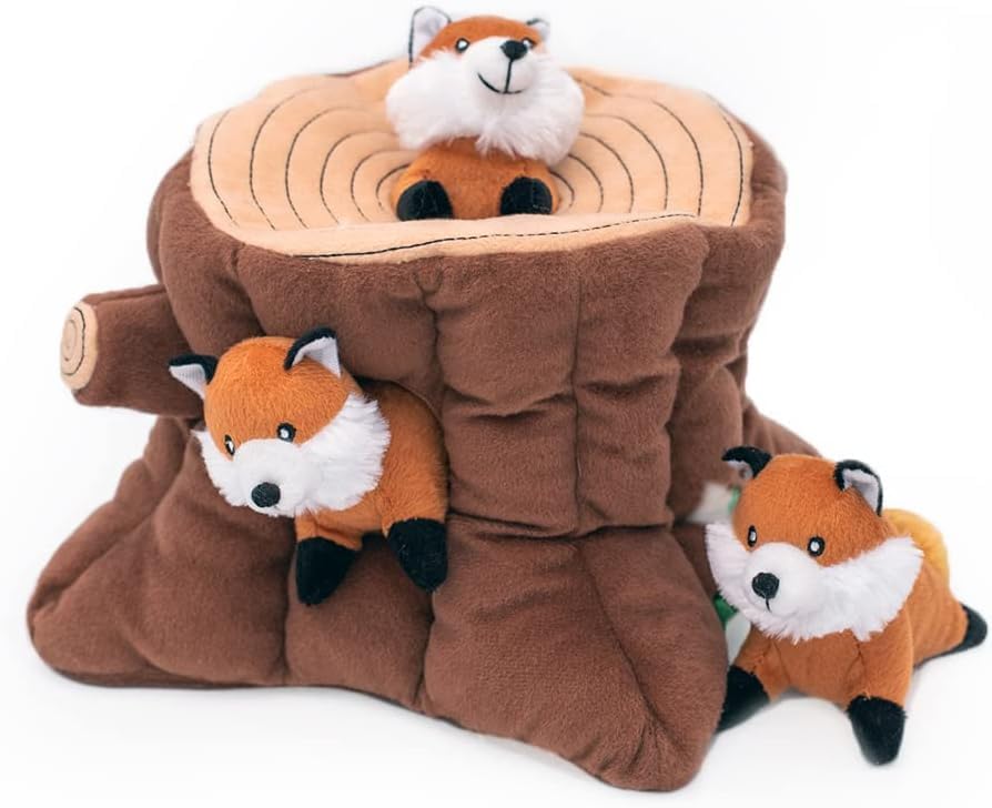 Zippy Paws Burrow Fox Stump Interactive Squeak and Plush Dog Toy - X-Large  