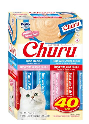 Inaba Churu Tuna Lickable and Squeezable Puree Cat Treat Pouches - Variety Pack - .5 Oz...