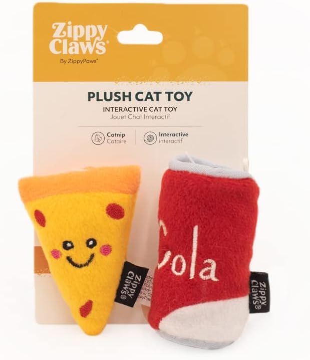 Zippy Paws Pizza and Cola Squeak and Plush Catnip Cat Toy - Small  