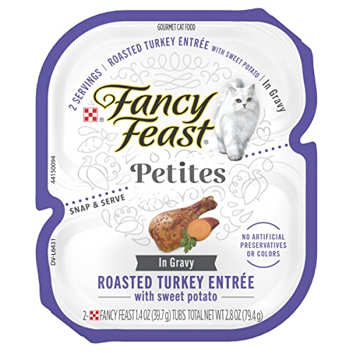 Purina Fancy Feast Petites Roasted Turkey and Sweet Potato in Gravy Wet Cat Food Trays - 2.8 Oz - Case of 12  