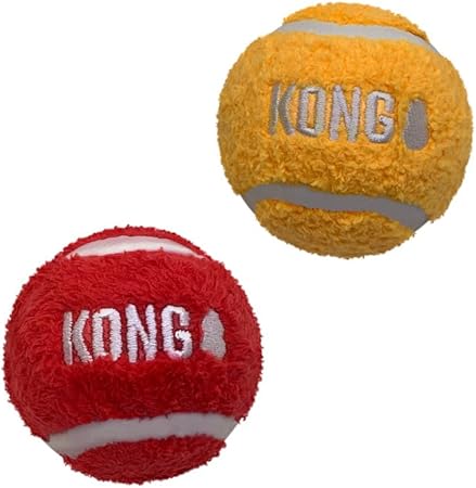 Kong Sport Softies Ball Non-Squeak Sherpa Fleece Covered Tennis Balls Fetch Dog Toys - Large - 3 Inch - 2 Pack