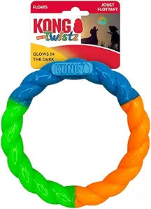Kong Twists Ring High-Visibility Glow-In-The-Dark Chew and Fetch Floating Dog Toy - Small