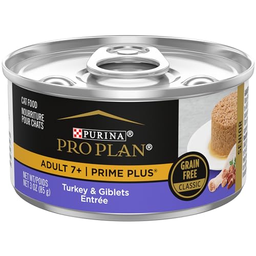 Purina Pro Plan Prime Plus Grain-Free Classic Turkey and Giblets Pate Entrée Senior 7+ Adult Canned Cat Food - 3 Oz - Case of 24  