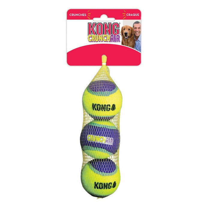 Kong CrunchAir Crunchy-Sound Making Fetch Tennis Ball Dog Toy in Bulk - Medium - 3 Pack