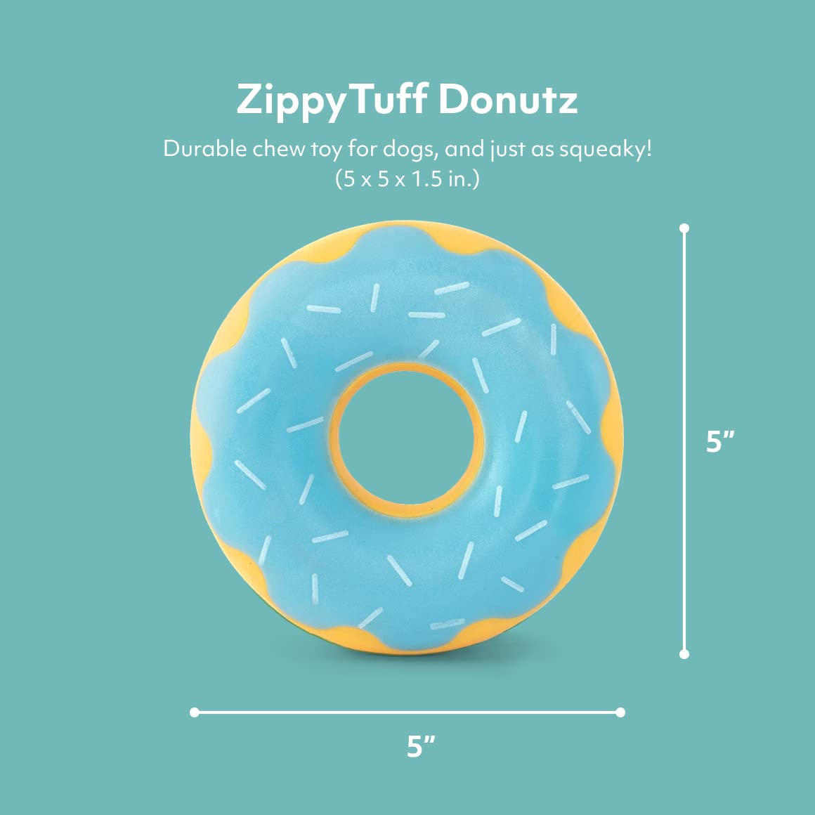 Zippy Paws ZippyTuff Donutz Blueberry Sprinkles Squeak and Chew TPR Rubber Dog Toy - Blue - Small  