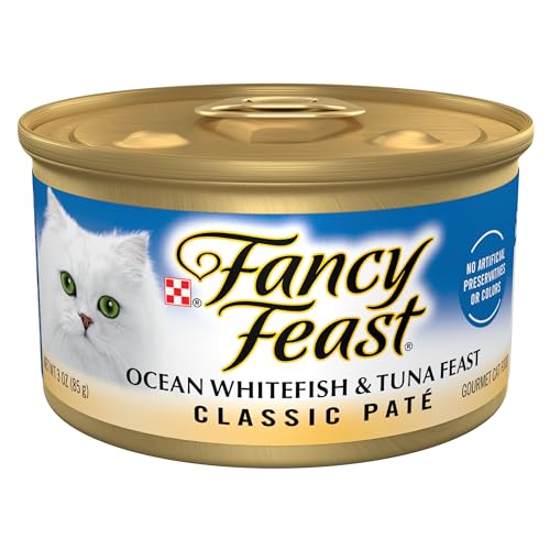 Purina Fancy Feast Seafood Collection Cod Salmon Tuna Shrimp and Whitefish Pate Canned Cat Food - Variety Pack - 3 Oz - 30 Count  