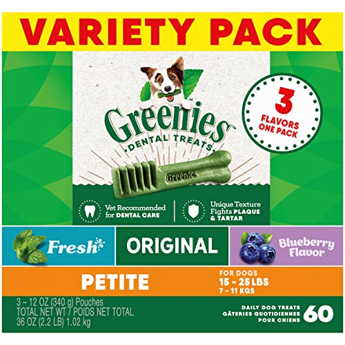 Greenies 3 Flavors Assorted Dental Dog Chews - Variety Pack - Petite - 36 Oz