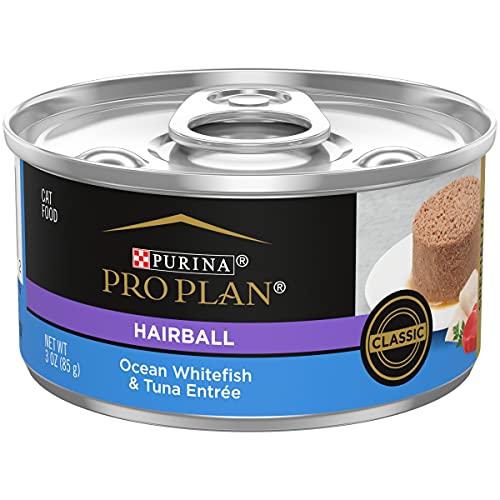 Purina Pro Plan Hairball Control Classic Ocean Whitefish and Tuna Pate Entrée Canned Cat Food - 3 Oz - Case of 24  