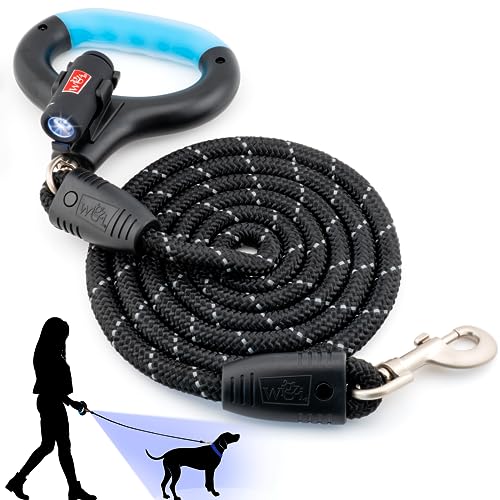Wigzi Luna LED Lighting and Reflective Gel Handle Grip Cable Dog Leash - Red - 6 Feet  
