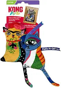 Kong Artz Kahlo and Picasso Ribbon and Tail Crackle and Plush Catnip Cat Toy - 2 Pack