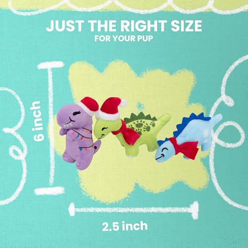 Snugarooz Holiday Christmas Dinos Squeak and Crinkle Plush Dog Toys - 3 Pack
