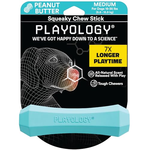 Playology Peanut Butter Scented Squeaky Chew Stick Floating Rubber Dog Toy with Encapsiscent Tech - Large  