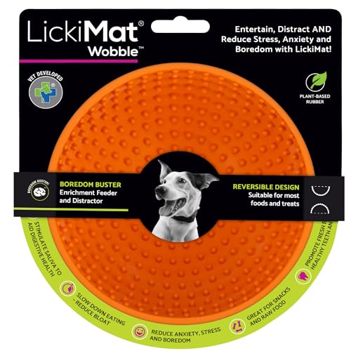 Innovative Pet Lickimat Wobble Slow Feeding Rubber Cat and Dog Bowl - Orange  