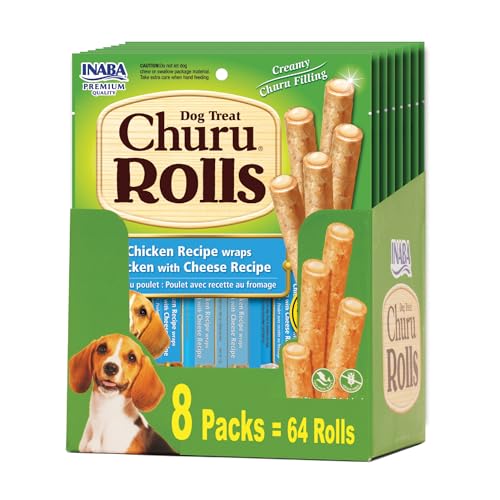 Inaba Churu Rolls Chicken and Cheese Wrapped Soft and Chewy Dog Treats - 4.2 Oz - Case of 6  