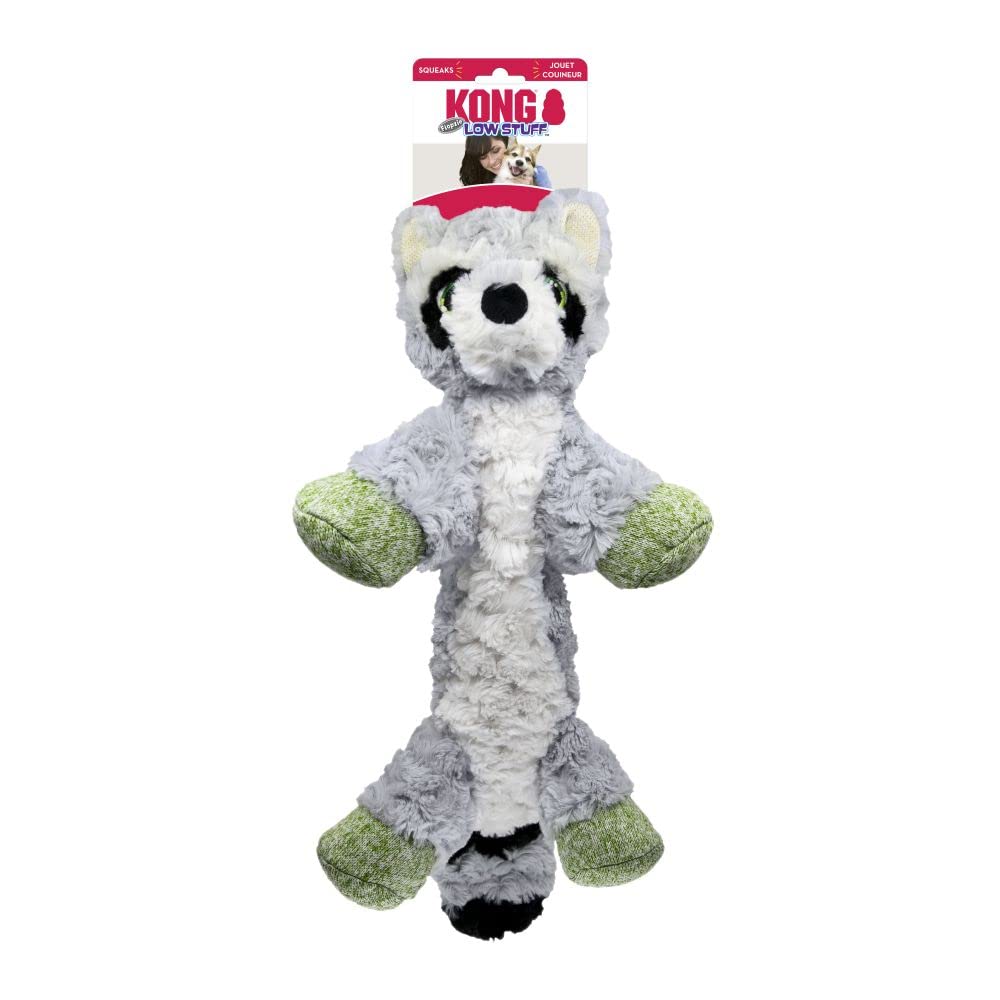 Kong Flopzie Raccoon Low-Stuffing and Squeaking Plush Dog Toy - Medium  