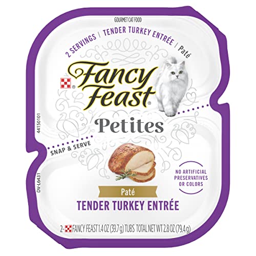 Purina Fancy Feast Petites Roasted Turkey Pate Entrée Wet Cat Food Trays - 2.8 Oz - Case of 12  