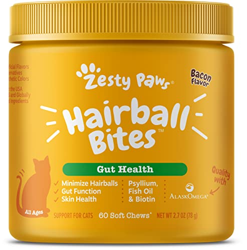 Zesty Paws Hairball Bites Gut Health Bacon Flavor Soft Chew Cat Supplements - 60 Count