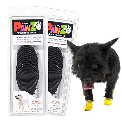 Pawz Waterproof Disposable and Reusable Rubberized Dog Boots - Black - XX-Small - 12 Pa...
