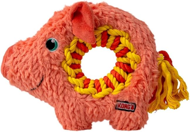 Kong Ringaroos Pig Tough-Knotted Rope and Squeak Dog Toy - Medium
