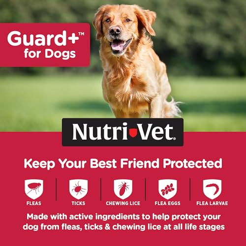 Nutri-Vet Guard+ Waterproof Topical Dog Flea and Tick Prevention Treatment - Dogs 45-88 Lbs - 3 Month Dose - 90 Count